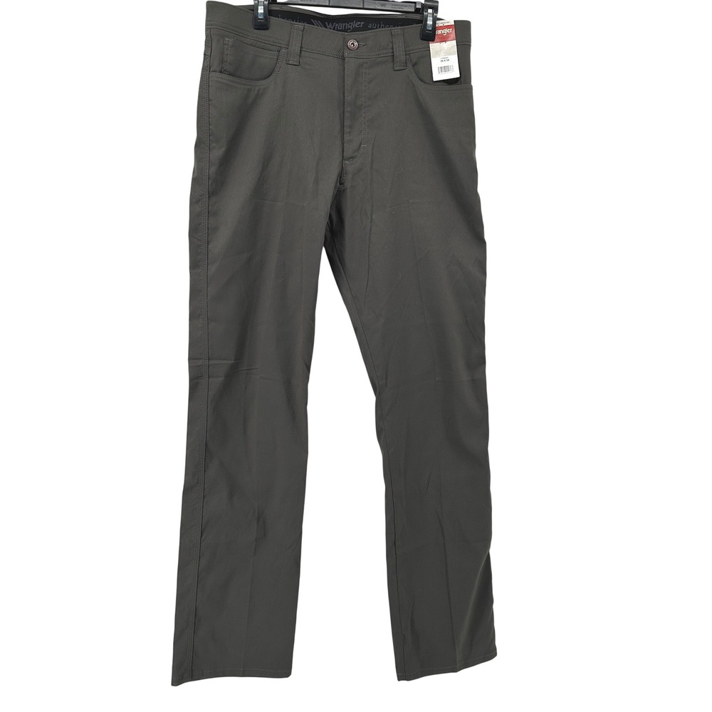 Wrangler Authentics Men's Khaki Pants Nylon Flat Front Charcoal Gray Size 34x34‎